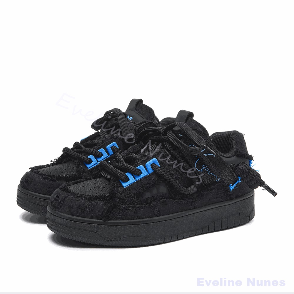 Men'S Shoes With Platform - Black Frayed Raw Edge Platform Skate